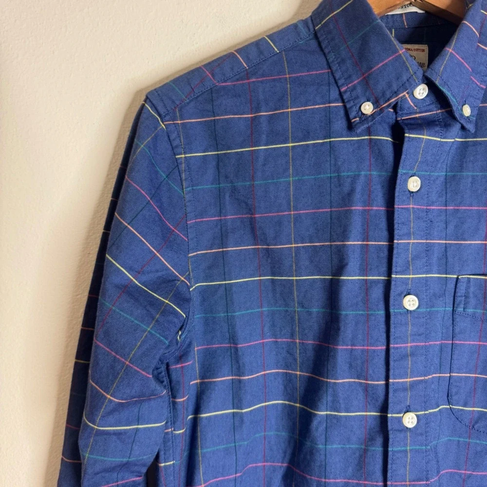 J.Crew Men's Slim Untucked Pima Cotton Button Down Shirt Blue Plaid XS